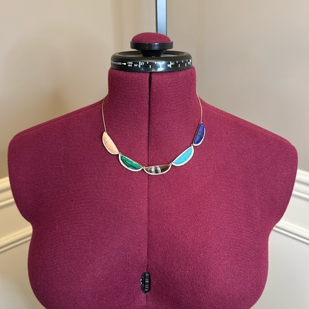 Ann Taylor loft watermelon stone rainbow statement necklace in silver